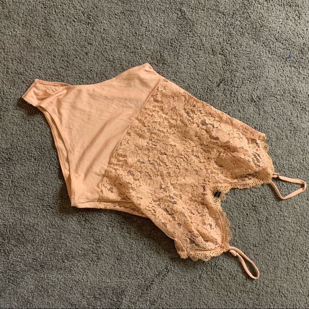 Pink floral lace bodysuit